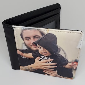 Cartera para hombre con foto personalizada y ventana de imagen de cuero sintético, regalo para el Día del Padre
