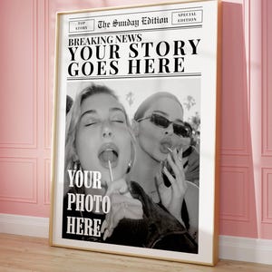 Custom Newspaper Poster – Personalized Add Your Photo & Headline Funny Gift Download Newspaper Print College Merch Custom Gift for Her
