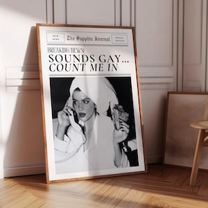 Printable Newspaper Wall Art - Sounds Gay, Count Me In | Newspaper Print Dopamine Decor | Lesbian Art Queer Art Sapphic Journal