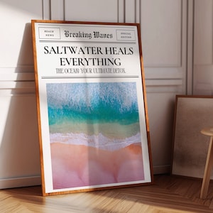 Arte de la pared del periódico - cartel imprimible chic del océano / impresión del periódico arte de la pared playera / cartel de surf del arte de la pared de la tabla de surf / estilo inspirado en el océano