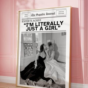 Printable Newspaper Wall Art - I'm Literally Just a Girl | Newspaper Print Dopamine Decor | Lesbian Art Queer Art Sapphic Journal