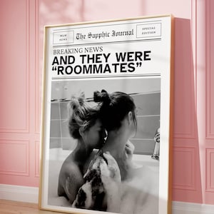 Printable Newspaper Wall Art - And They Were Roommates | Newspaper Print Dopamine Decor | Lesbian Art Queer Art Sapphic Journal