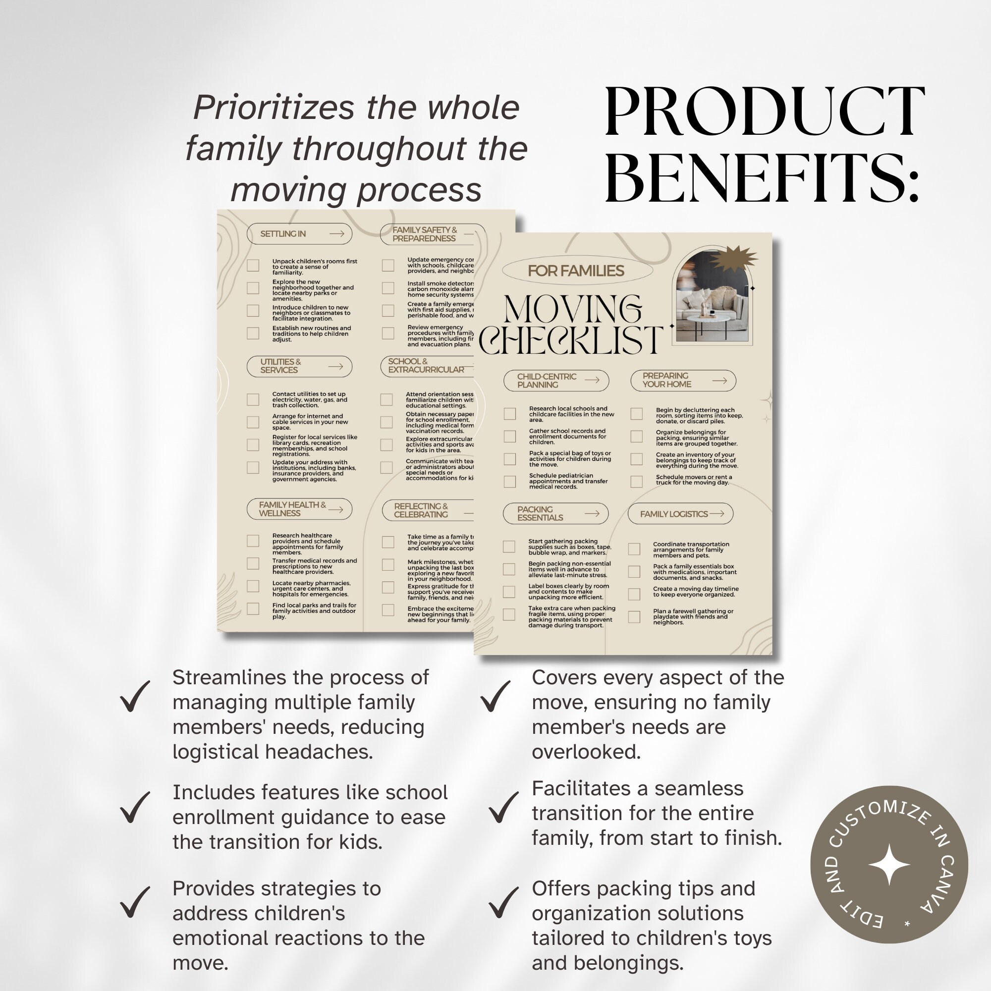 Comprehensive Moving Checklist Families With Children Task Tracker ...