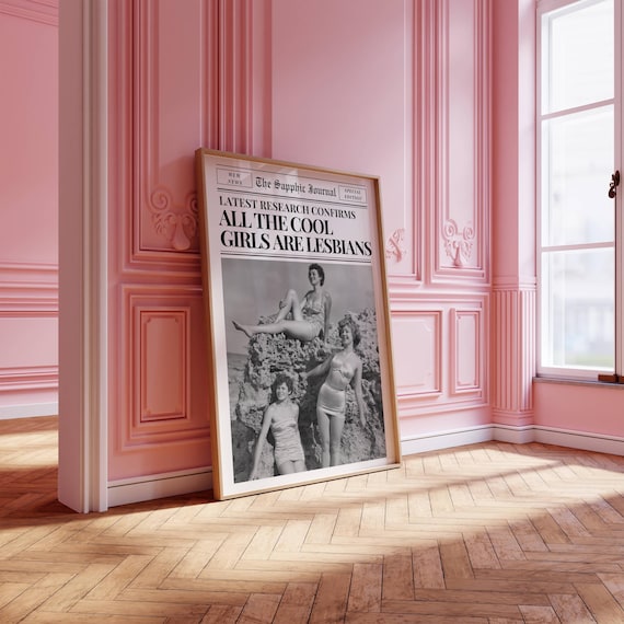 Queer Printable Newspaper Wall Art - All the Cool Girls Are Lesbians Printable Poster LGBTQ+ Newspaper Print Lesbian Art Queer Art