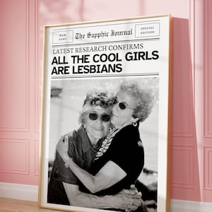 Printable Newspaper Wall Art - All the Cool Girls Are Lesbians | Newspaper Print Dopamine Decor | Lesbian Art Queer Art Sapphic Journal