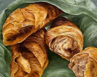 Still Life - oil painting print; Basket of Bread