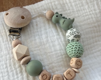 Schnullerkette mit  Namen Dino Junge Mädchen personalisiert