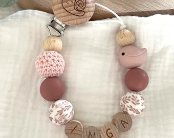 Pacifier chain with name bird girl boy personalized