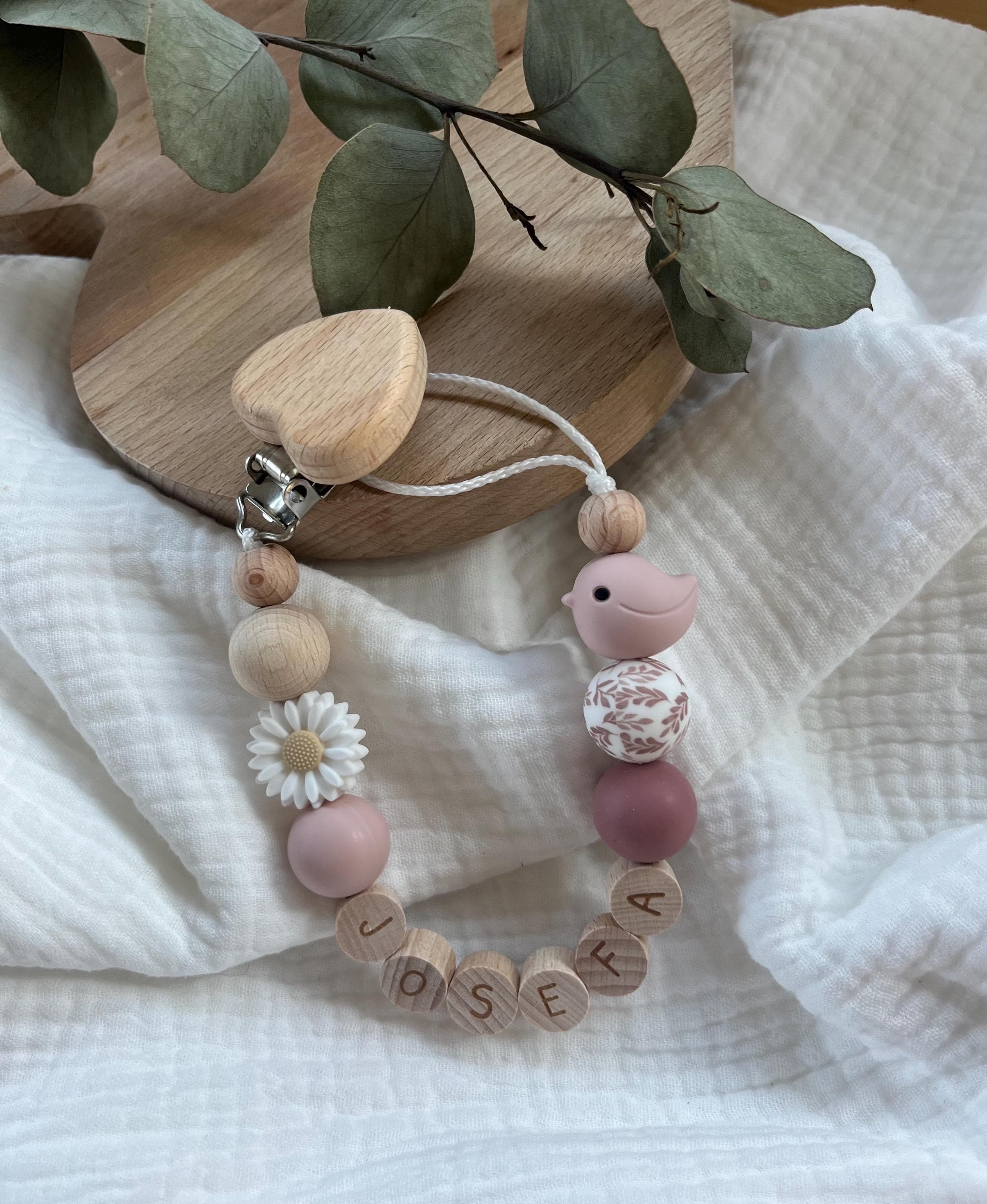 Pacifier chain with name bird girl boy personalized