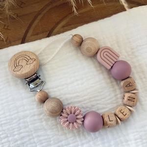 Personalized pacifier chain with name, rainbow, for girls and boys