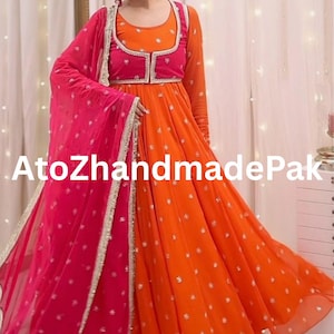 Orange lehenga Thred with Sequnce work With Soft Net Less Border Dupatta For Women, Bridesmaid Lehenga, Bridal dress traditional dress,