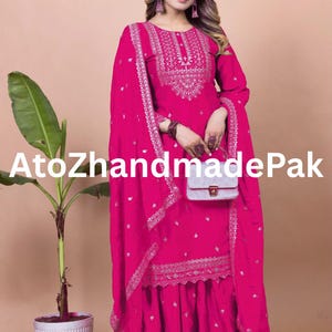 Pink Sharara Suit Sequence Embroidery Work ,Traditional Dress, Festive Wear, Wedding Occasion, Party Wear, Ethnic Fashion, Pakistani Attire,