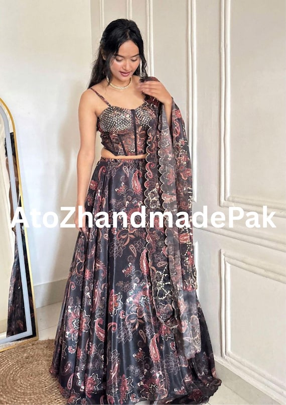 formal dress skirt and blouse Printed Lehenga Choli Set for Women, Floral with & Dupatta, Pakistani Indian Party Wear, Wedding Guest Outfit Skill-Fine Motor Skills