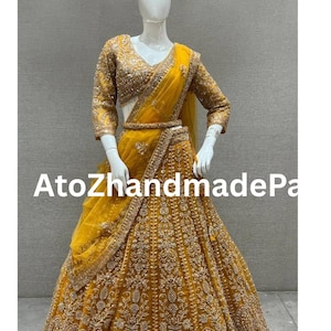 Yellow Lehenga,Embroidery  Sequins & Real Mirror Work With Canvas Patta, Pakistani Wedding Outfit, Traditional Wear, mehndi Ceremony Dress