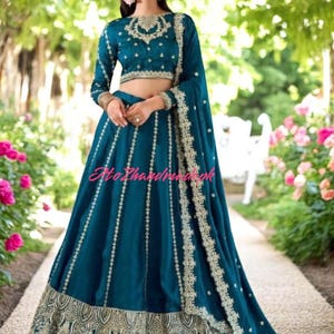 Sky blue Vichitra Silk lehenga choli for women pakistani wedding wear lehengas bridal party wear lengha choli bridesmaids sangeet function