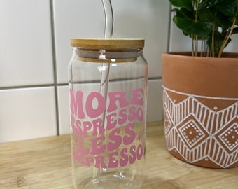 Iced coffee Becher | Trinkglas | Glas mit Bambusdeckel und Strohhalm