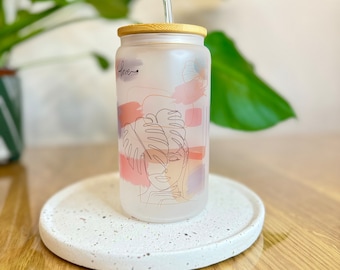 Glas mit Bambusdeckel und Strohhalm | Iced Cooffe Becher