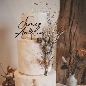 Custom Wedding Cake Topper, Cake Topper for Engagements, Personalized Cake Topper, Anniversary Cake Toppers, Boho Last Name Cake Topper