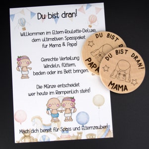 Du bist dran - Eltern-Roulette Holzmünze – Lustiges Baby-Elternspiel | Geschenk für frischgebackene Eltern