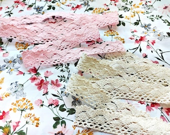 Shabby Crochet Lace Trim: Pink or Cream, 1" wide, Sold by the Yard