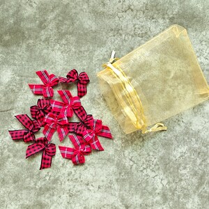 Mini 1" Buffalo Plaid Christmas Ribbon Bows: Holiday craft supply; Sets of 10** red buffalo designs