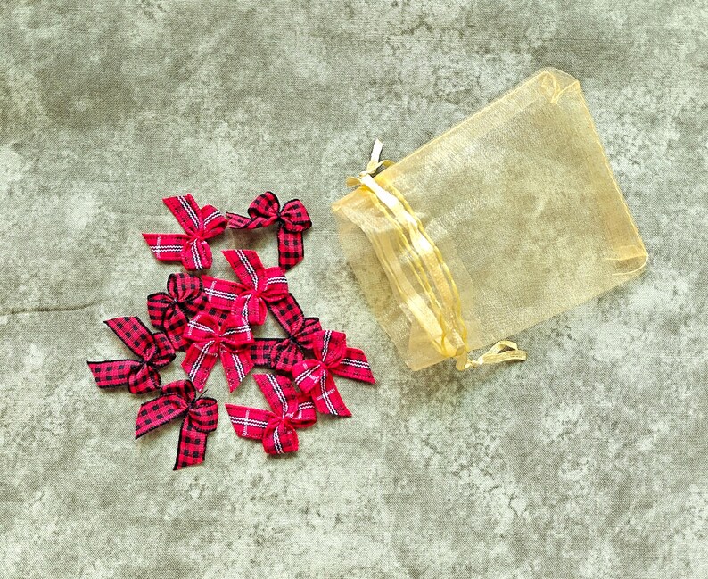 Mini 1" Buffalo Plaid Christmas Ribbon Bows: Holiday craft supply; Sets of 10** red buffalo designs