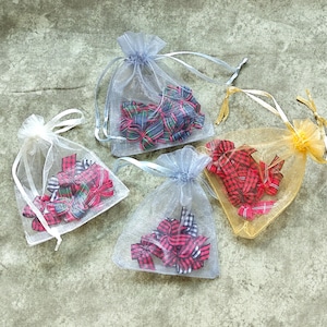 Mini 1" Buffalo Plaid Christmas Ribbon Bows: Holiday craft supply; Sets of 10** image 1