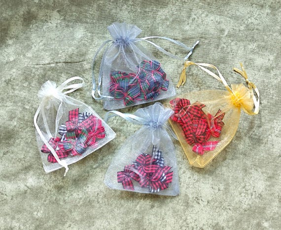 Mini 1" Buffalo Plaid Christmas Ribbon Bows: Holiday craft supply; Sets of 10**