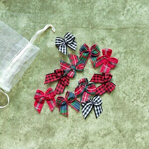 Mini 1" Buffalo Plaid Christmas Ribbon Bows: Holiday craft supply; Sets of 10** Buffalo Plaid Bundle