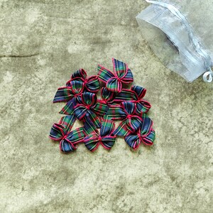 Mini 1" Buffalo Plaid Christmas Ribbon Bows: Holiday craft supply; Sets of 10** blue/green red trim