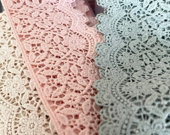 2.25" wide European Flower Border Lace - 9" pieces in Ivory, Blush Pink OR Light Green