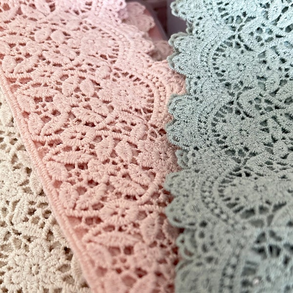 2.25" wide European Flower Border Lace - 9" pieces in Ivory, Blush Pink OR Light Green