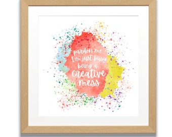 Impresión artística de acuarela "Creative Mess" / Decoración de sala de manualidades / Descarga digital