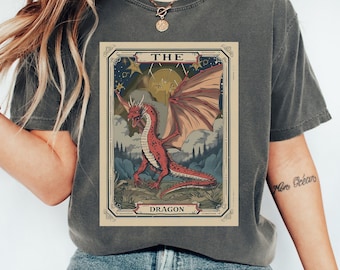 Dragon Tarot Card Vintage T-shirt, Retro Dragon Graphic Tee, Mystical Tarot Shirt, Occult Apparel, Witchy Aesthetic, Gift for Dragon Lovers