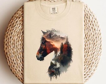 Nature Horse Shirt, Double Exposure Horse, Wild Mustang Shirt, Nature T Shirt, Womens Graphic Tee, Screen Print T-Shirt, Girlfriend Gift