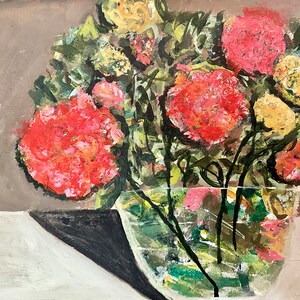 Acrylic abstract floral painting on unstretched canvas