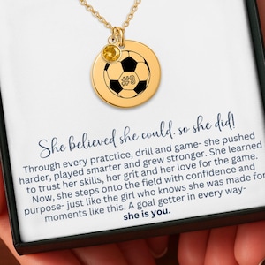 Personalized Soccer Necklace with Birthstone, Jersey Number Gift for Soccer Player, 14k Plated Gold Soccer Mom Kids Number Name Jewelry