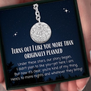 The night we met Star Map Keychain, Custom Star Map by Date, Engraved night Sky for Boyfriend, 1 yr anniversary gift for him, our first kiss