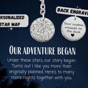 Portachiavi con mappa stellare "L'avventura è iniziata" / Regalo personalizzato con cielo notturno per lui, regalo per il primo anniversario per fidanzato/fidanzata, San Valentino
