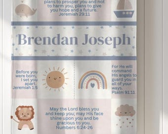 男の子または女の子の洗礼祝いにパーソナライズされたベビーブランケット - ゴッドマザー、祖母、記念品、キリスト教の保育園のシャワーギフト、赤ちゃんの名前のギフト