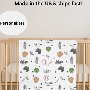 Personalized Baseball Baby Blanket with Name - Custom Toddler Blanket, Baby Shower Gift, Soft Cozy Baseball Nursery Bedding Baseball Swaddle