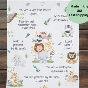 Safari Baby Blanket – Christian Toddler Blanket with Elephant, Jungle Nursery Decor, Baptism & Birthday Gift, Safari Theme Soft Throw
