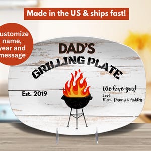 Plato de barbacoa personalizado para papá: Plato de barbacoa personalizado para papá o abuelo, hecho por los niños. Regalo del Día del Padre para un Maestro de la Parrilla. Bandeja para servir a la parrilla.