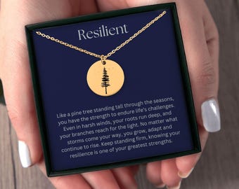 Halsband i tallträd i guld, natursmycken, present till henne, empowerment-berlock, hänge i motståndskraftig skog, julsmycken, vintergröna berlock