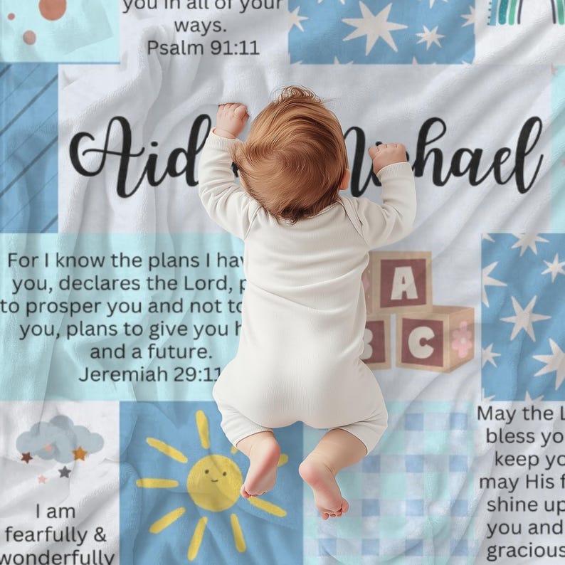 Personalized Minky Baby Name Blanket | Custom Christian Baby Shower & Baptism Gift with Bible Verses, Infant Godchild Christening Keepsake image 4