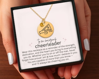 Personalized Cheerleader Necklace with Birthstone | Custom Name Cheer Charm, Cheer Gift for Daughter, Teen Cheerleader | Cheer Jewelry Gift