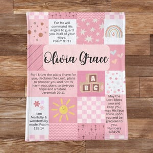 Personalized Minky Baby Name Blanket | Custom Christian Baby Shower & Baptism Gift with Bible Verses, Infant Godchild Christening Keepsake image 13
