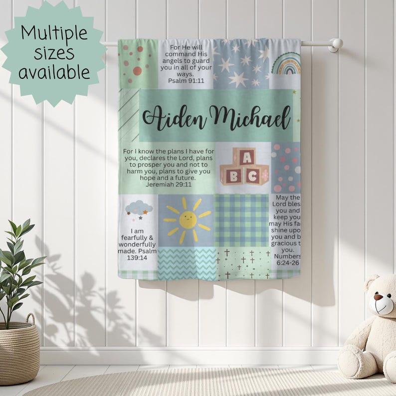 Personalized Minky Baby Name Blanket | Custom Christian Baby Shower & Baptism Gift with Bible Verses, Infant Godchild Christening Keepsake image 5