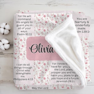 Personalized Bible Verse Blanket for Girl - Custom Name Newborn Blanket - Wildflower Scripture Baptism Gift Goddaughter- Baby Shower Gift