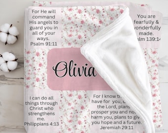 Personalized Bible Verse Blanket for Girl - Custom Name Newborn Blanket - Wildflower Scripture Baptism Gift Goddaughter- Baby Shower Gift